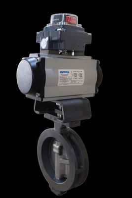PFA kaplamalı ve PTFE kaplamalı tereyağılı van BFV Flanged Tip Wafer Kelebek Valflar Pneumatik On Off Valve