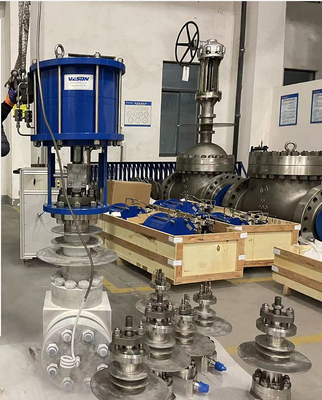 Tek pnevmatik doğrusal aktüatörlü kriyojenik küre valfi, doğrusal pnevmatik aktüatörlü yay dönüşü 200KN